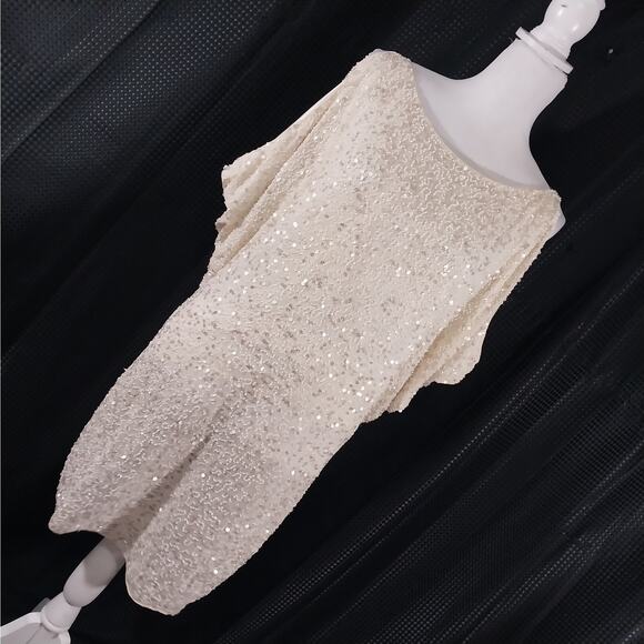 AIDAN MATTOX! SILK! CREAM SEQUIN & BEADED MERMAID INSPO GOWN, DRESS! SZ 4 - Picture 1 of 13